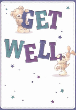 A bright sense of comfort radiates from this thoughtfully illustrated get well card, a special find in Yiewsley where heartfelt gestures are a daily tradition. The scene features a snuggly teddy perched above the playful 'GET,' with a spirited puppy nestling below the sturdy 'WELL'-their expressive eyes and rounded shapes exuding warmth and hope. Deep teals and vibrant purples enliven the typography, while a constellation of stars scatters across a white canvas reminiscent of a freshly laundered sheet by the canal. The meticulous artistry mirrors the care put into each bouquet crafted at Florist Yiewsley, where every detail is considered with the intention of brightening a loved one's healing journey. The card feels like a gentle embrace-its atmosphere one of clarity and renewed optimism, qualities that define Yiewsley's neighbourly spirit. Imagine pairing this card with a bouquet delivered just-in-time to a home near Yiewsley Recreation Ground, bringing together visual reassurance and botanical comfort in a deeply meaningful way.